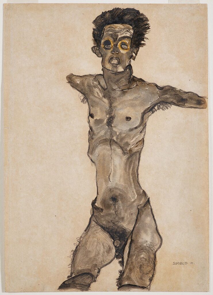 Egon Schiele - Auto-nu en gris, la bouche ouverte, 1910
Musée Leopold, Vienne